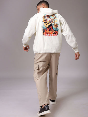 Men's Chalk Oversized Placement Printed Overhead Hooded Sweatshirt