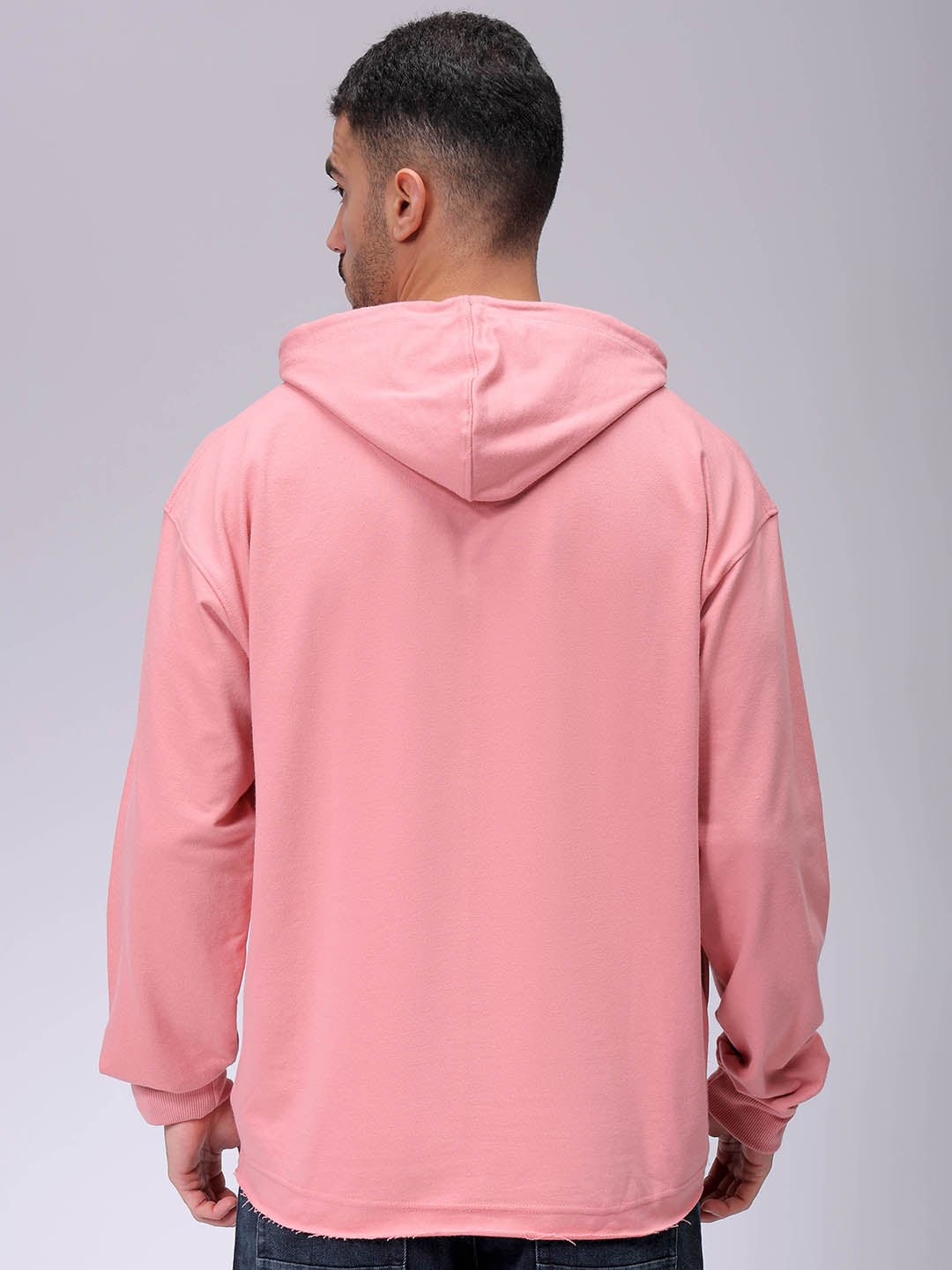 Men's Pink Oversized Placement Printed Overhead-Hooded Sweatshirt