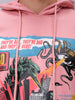 Men's Pink Oversized Placement Printed Overhead-Hooded Sweatshirt