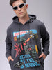 Men's Grey Oversized Placement Printed Overhead-Hooded Sweatshirt