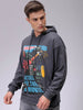 Men's Grey Oversized Placement Printed Overhead-Hooded Sweatshirt