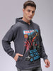 Men's Grey Oversized Placement Printed Overhead-Hooded Sweatshirt