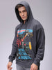 Men's Grey Oversized Placement Printed Overhead-Hooded Sweatshirt