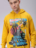 Men's Yellow Oversized Placement Printed Overhead-Hooded Sweatshirt