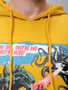 Men's Yellow Oversized Placement Printed Overhead-Hooded Sweatshirt