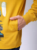 Men's Yellow Oversized Placement Printed Overhead-Hooded Sweatshirt