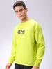 Men's Green Relaxed Fit Placement Printed Crewneck Sweatshirt