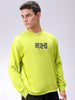 Men's Green Relaxed Fit Placement Printed Crewneck Sweatshirt