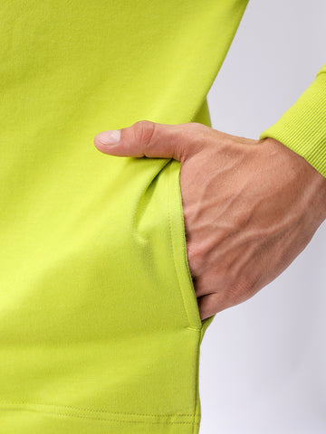 Men's Green Relaxed Fit Placement Printed Crewneck Sweatshirt