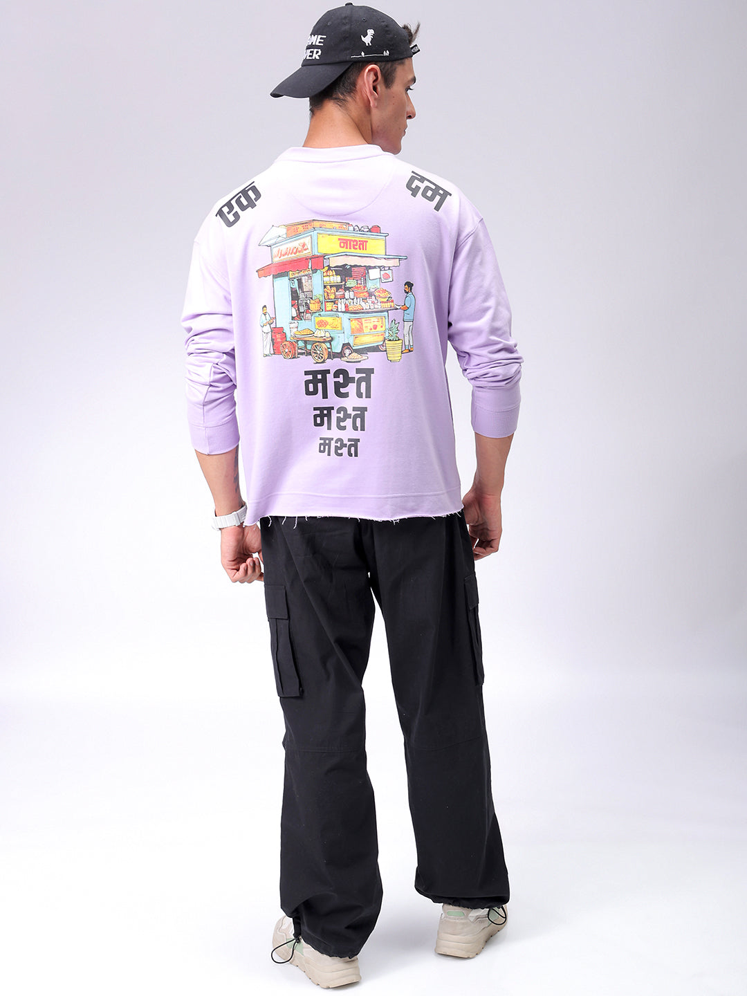 Men's Purple Relaxed Fit Placement Printed Crewneck Sweatshirt