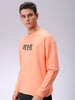 Men's Coral Relaxed Fit Placement Printed Crewneck Sweatshirt
