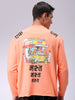 Men's Coral Relaxed Fit Placement Printed Crewneck Sweatshirt