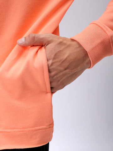 Men's Coral Relaxed Fit Placement Printed Crewneck Sweatshirt