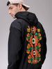 Men's Black Oversized Placement Printed Overhead-Hooded Sweatshirt