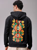 Men's Black Oversized Placement Printed Overhead-Hooded Sweatshirt