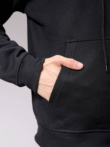 Men's Black Oversized Placement Printed Overhead-Hooded Sweatshirt