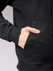 Men's Black Oversized Placement Printed Overhead-Hooded Sweatshirt