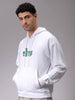 Men's White Oversized Back Printed Overhead-Hooded Sweatshirt