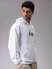 Men's White Oversized Back Printed Overhead-Hooded Sweatshirt
