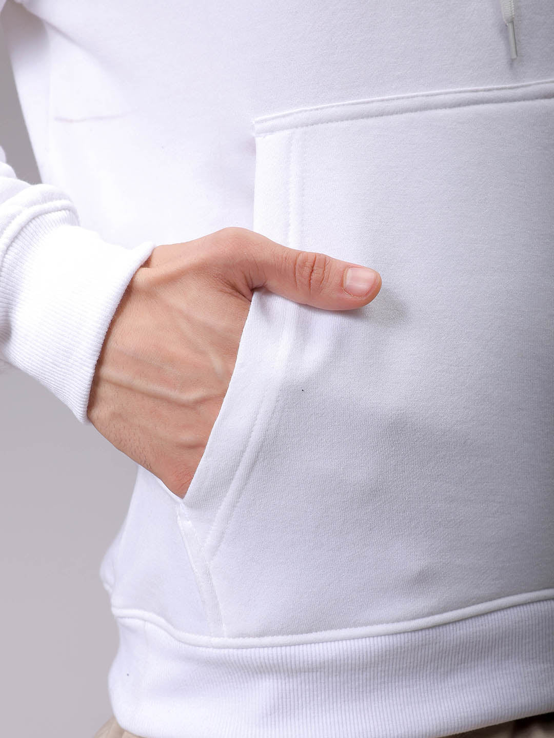 Men's White Oversized Back Printed Overhead-Hooded Sweatshirt