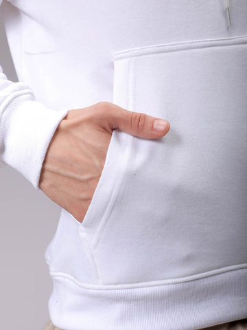 Men's White Oversized Back Printed Overhead-Hooded Sweatshirt