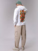 Men's White Oversized Back Printed Overhead-Hooded Sweatshirt