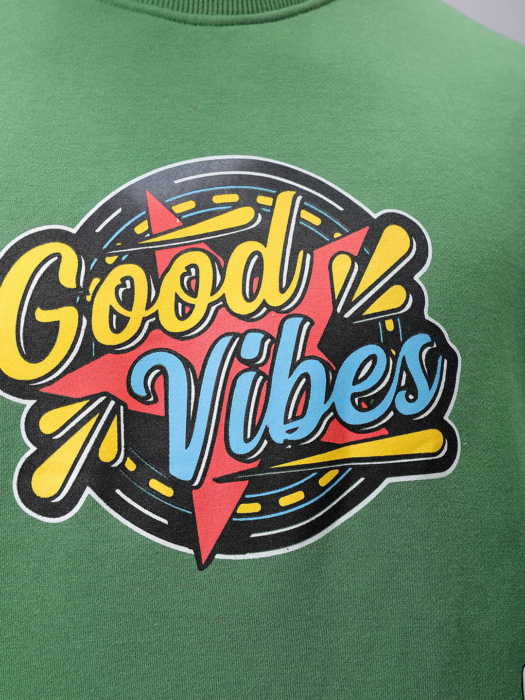 Men's Green Oversized Back Printed Overhead-Crewneck Sweatshirt