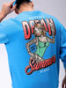 Men's Blue Oversized Back Printed Overhead-Crewneck Sweatshirt