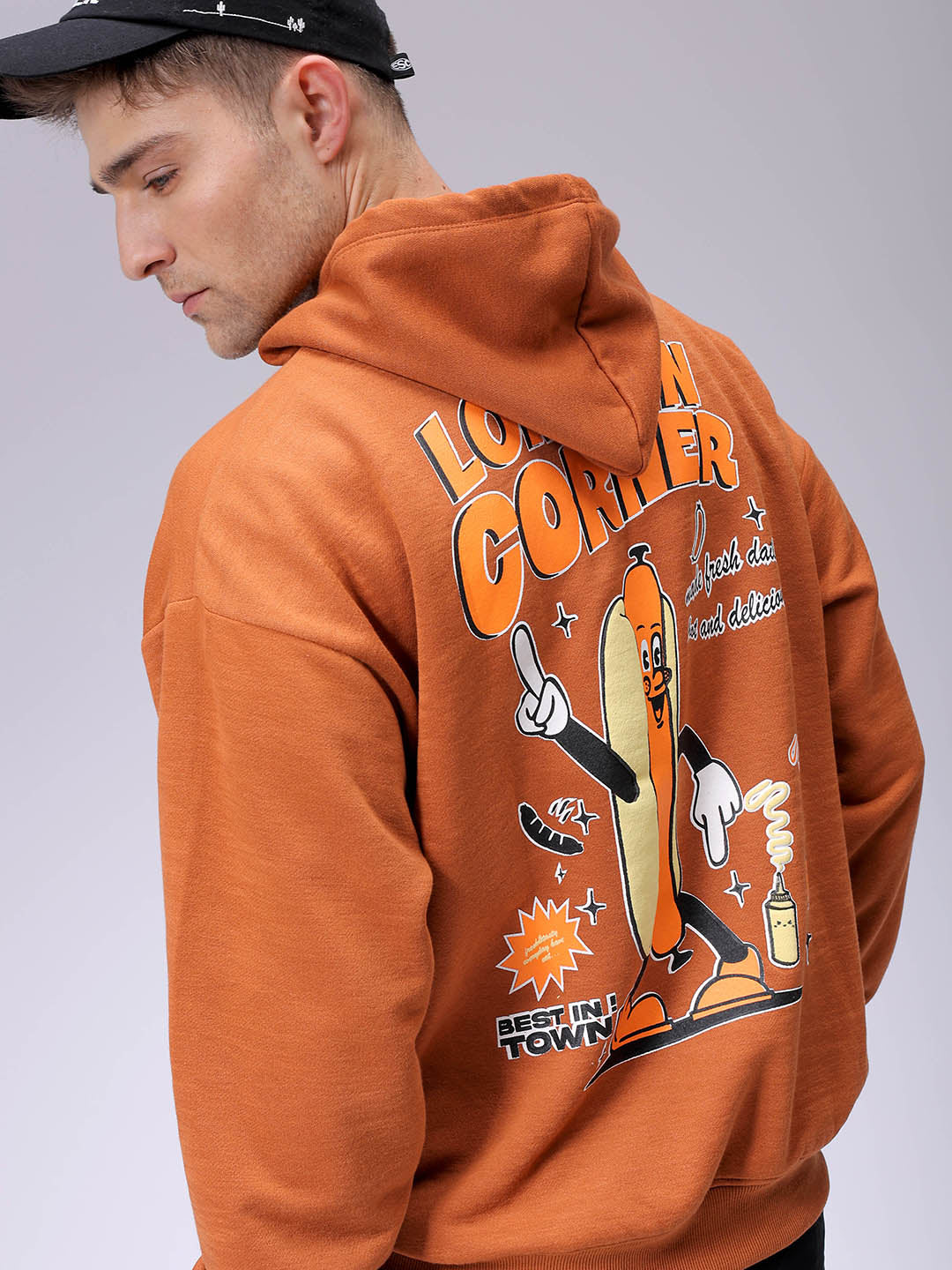 Men's Relaxed Fit Placement Printed Overhead Hooded Sweatshirt