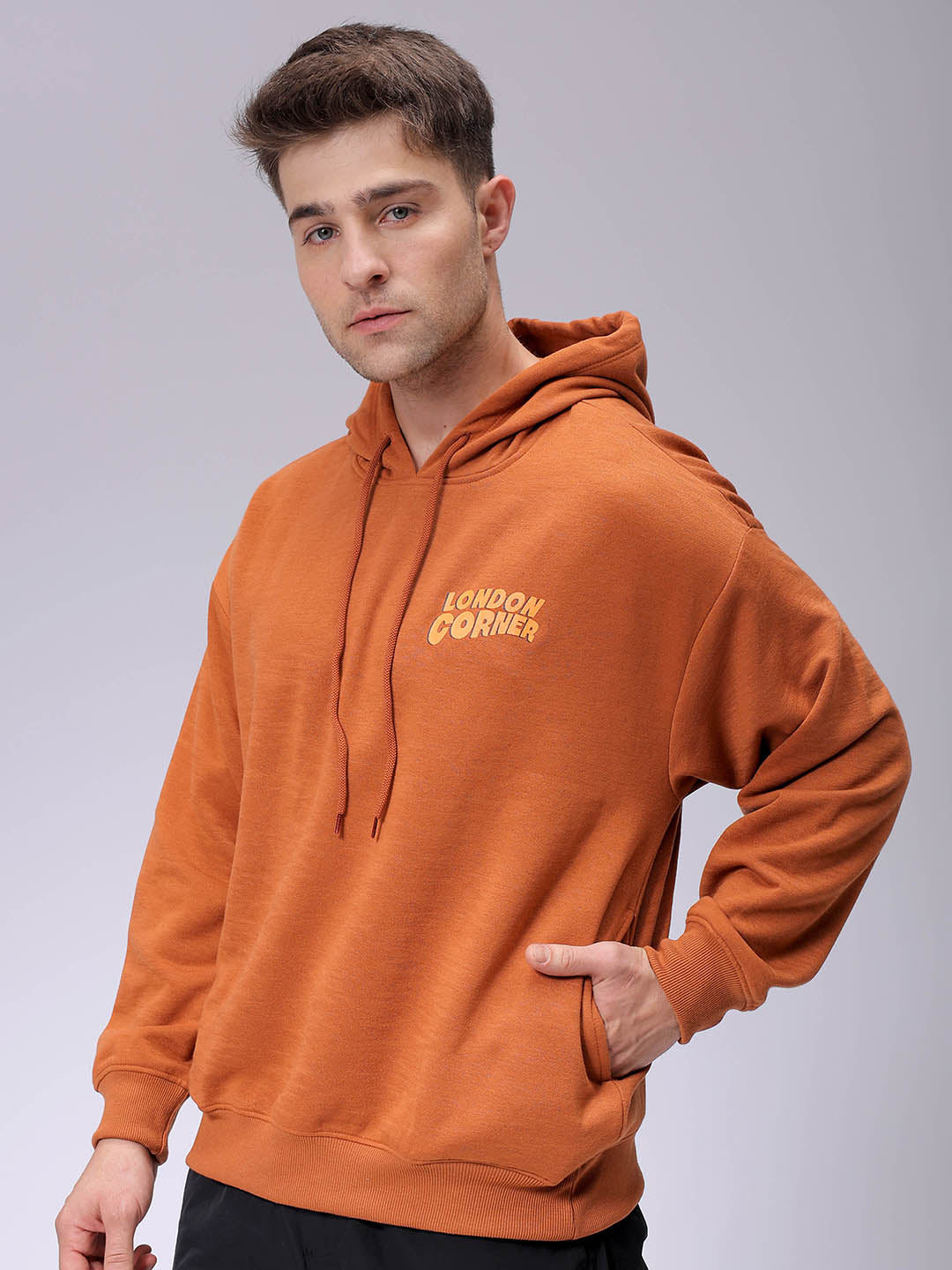 Men's Relaxed Fit Placement Printed Overhead Hooded Sweatshirt