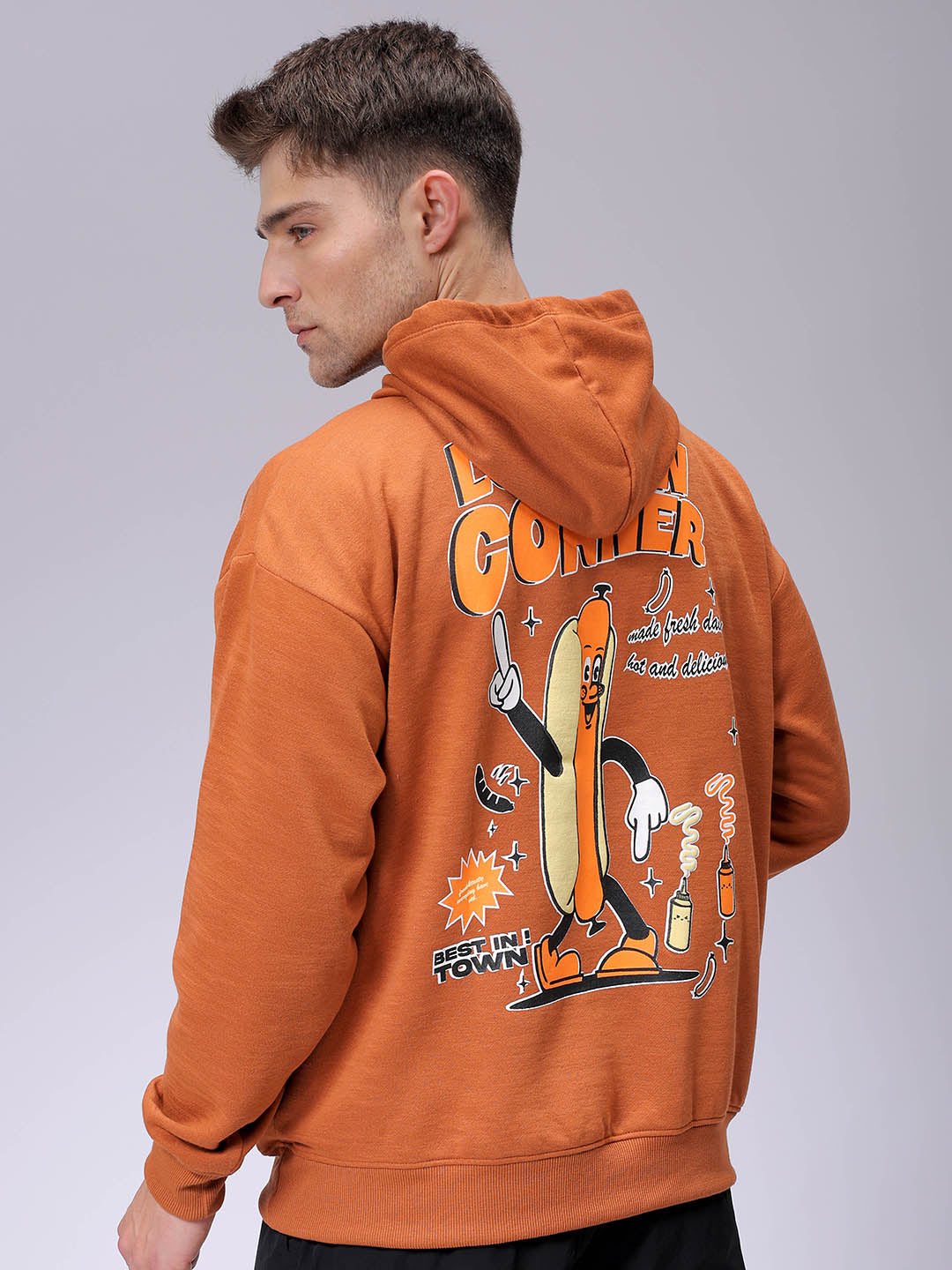 Men's Relaxed Fit Placement Printed Overhead Hooded Sweatshirt