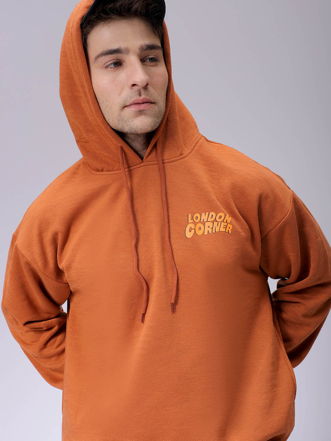 Men's Relaxed Fit Placement Printed Overhead Hooded Sweatshirt