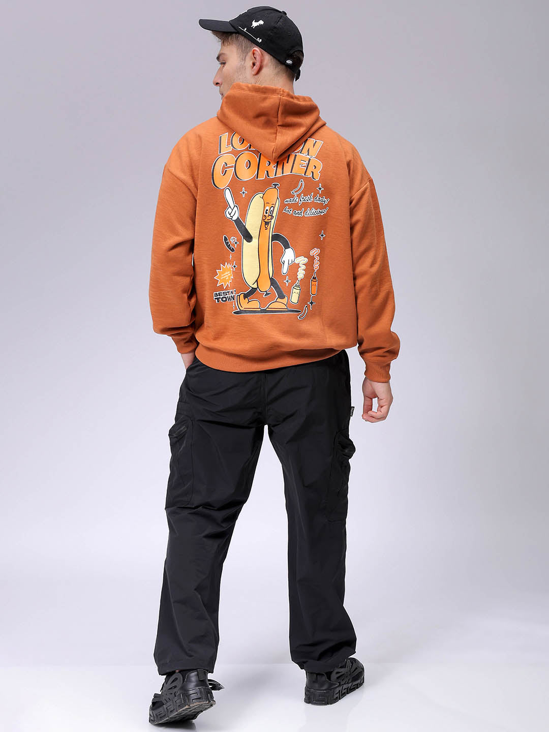 Men's Relaxed Fit Placement Printed Overhead Hooded Sweatshirt