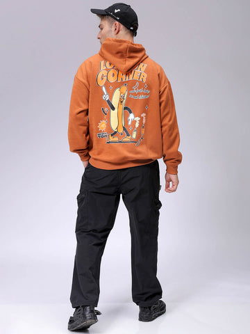 Men's Relaxed Fit Placement Printed Overhead Hooded Sweatshirt
