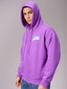 Men's Purple Relaxed Fit Placement Printed Overhead Hooded Sweatshirt