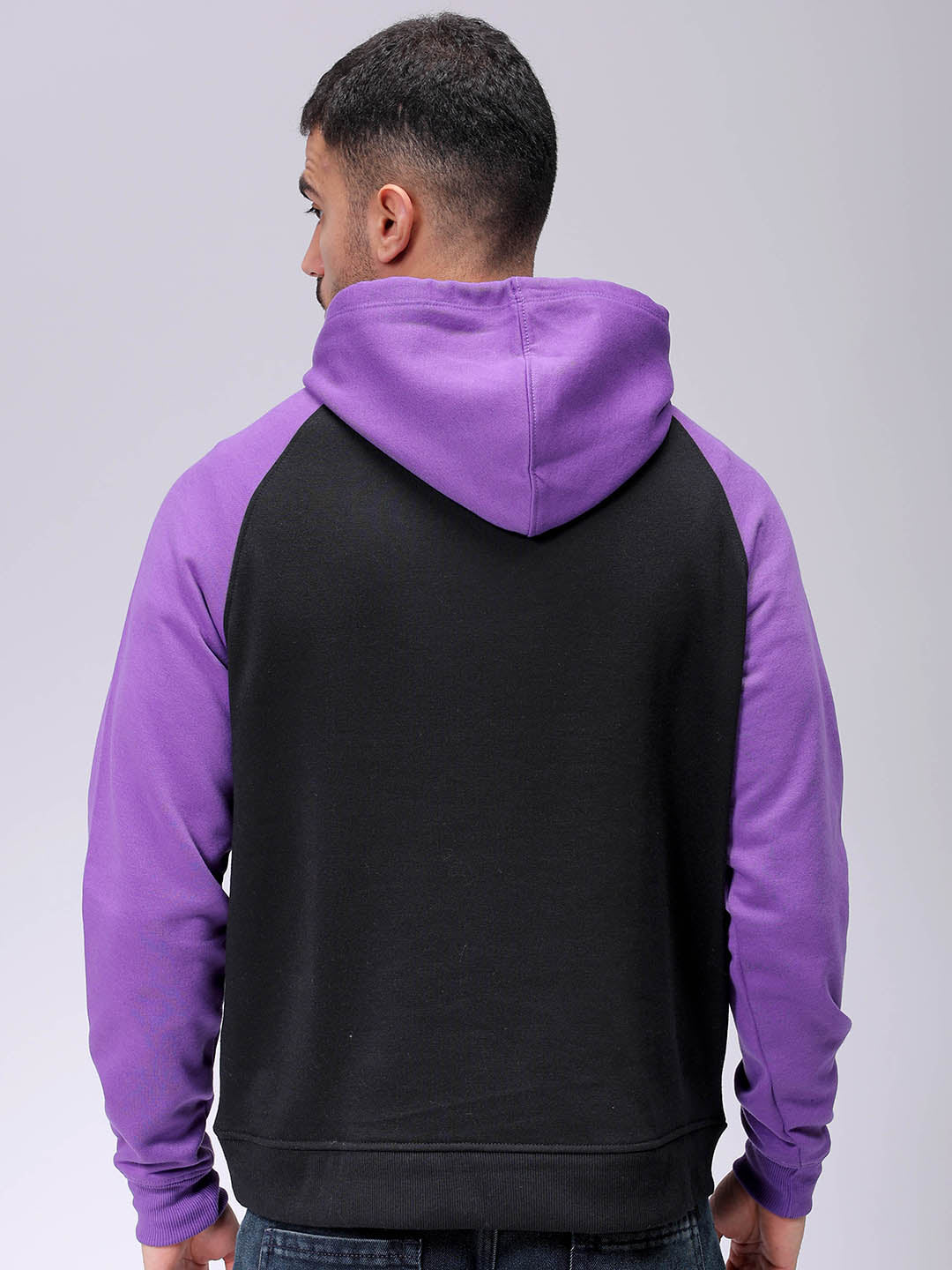 Men's Black Regular Fit Placement Printed Overhead-Hooded Sweatshirt