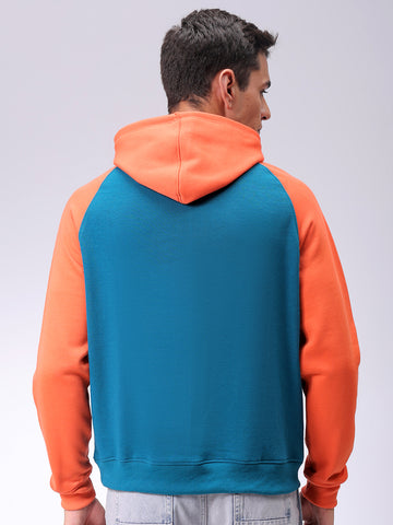 Men's Green Regular Fit Placement Printed Overhead-Hooded Sweatshirt