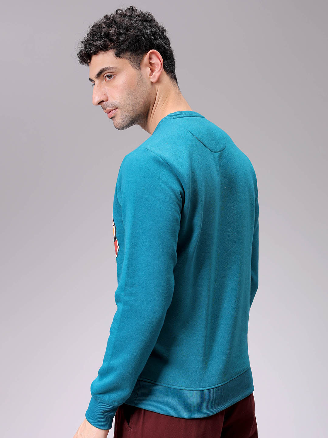 Men's Green Regular Fit Placement Printed Overhead-Crewneck Sweatshirt