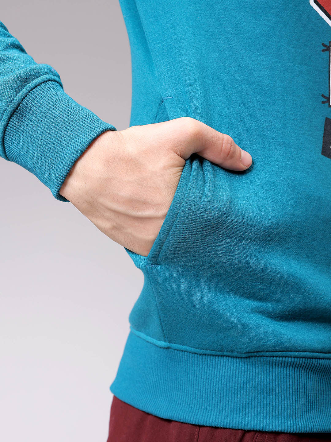 Men's Green Regular Fit Placement Printed Overhead-Crewneck Sweatshirt