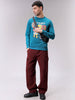Men's Green Regular Fit Placement Printed Overhead-Crewneck Sweatshirt