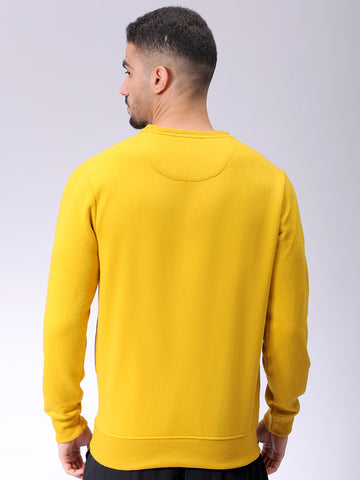 Men's Yellow Regular Fit Placement Printed Overhead-Crewneck Sweatshirt