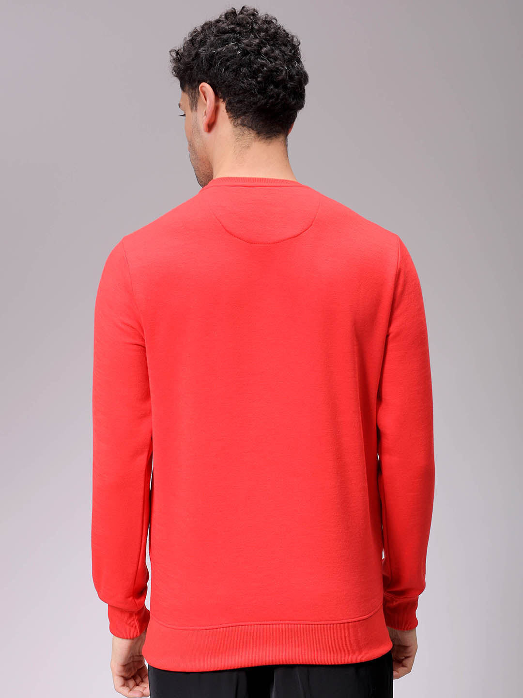Men's Red Regular Fit Placement Printed Overhead-Crewneck Sweatshirt