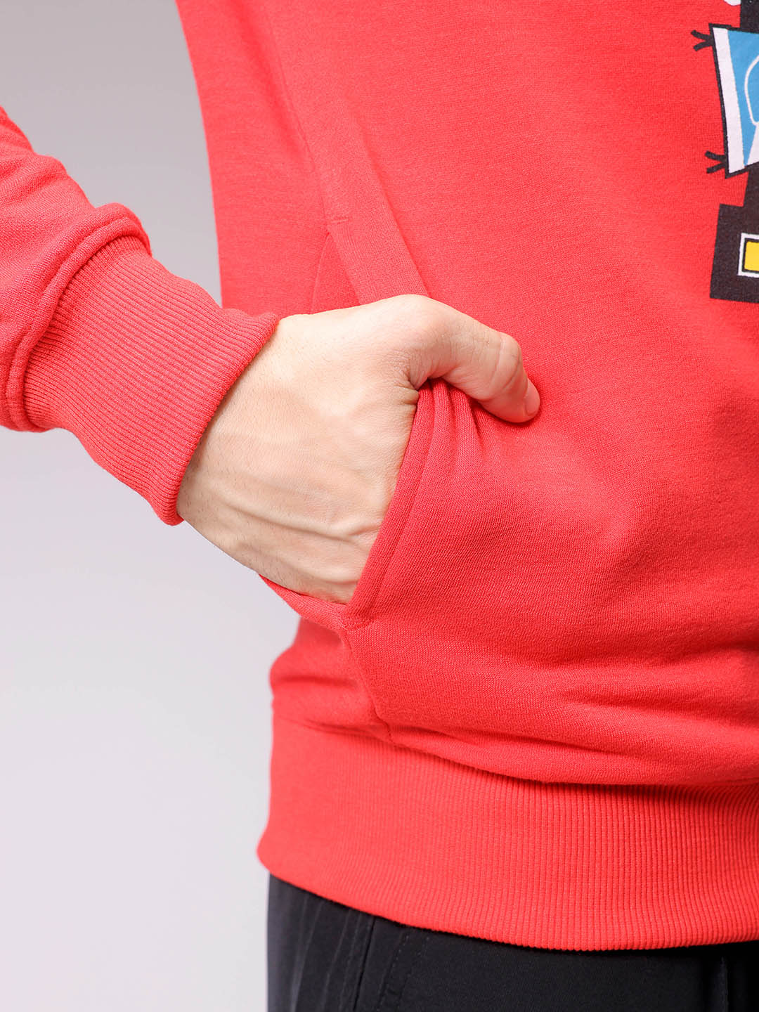 Men's Red Regular Fit Placement Printed Overhead-Crewneck Sweatshirt