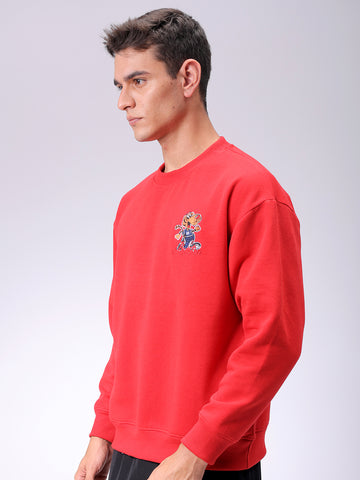 Men's Red Relaxed Fit Back Printed Overhead-Crewneck Sweatshirt