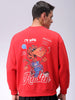 Men's Red Relaxed Fit Back Printed Overhead-Crewneck Sweatshirt