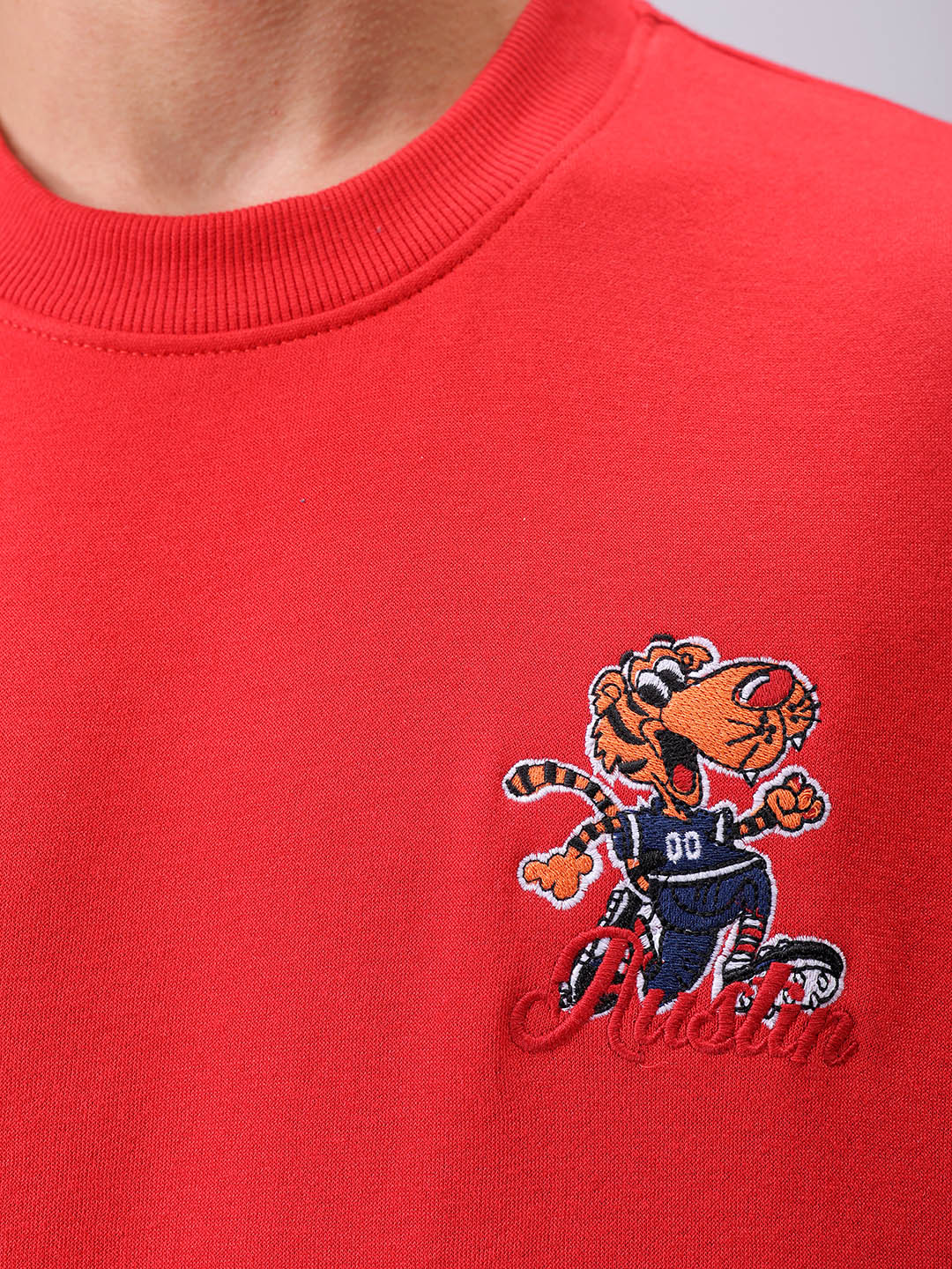 Men's Red Relaxed Fit Back Printed Overhead-Crewneck Sweatshirt