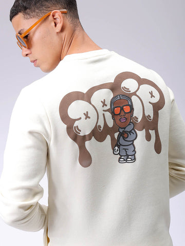 Men's Chalk Regular Fit Back Printed Overhead-Crewneck Sweatshirt