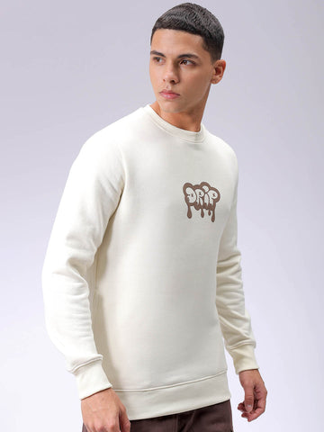 Men's Chalk Regular Fit Back Printed Overhead-Crewneck Sweatshirt