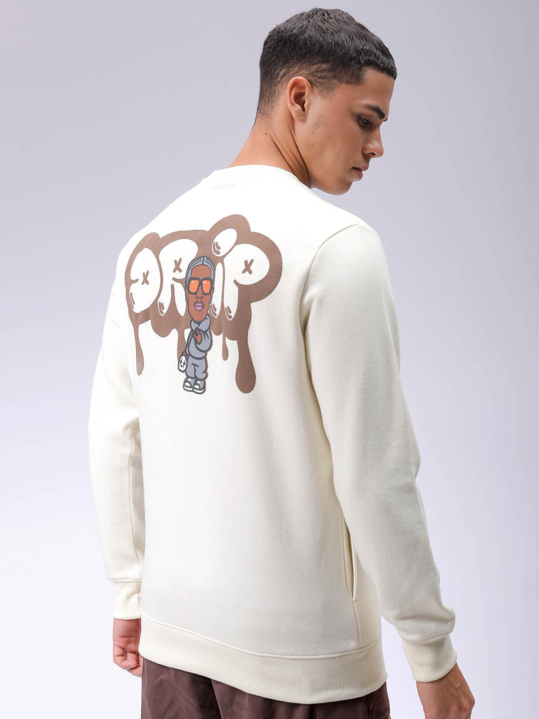 Men's Chalk Regular Fit Back Printed Overhead-Crewneck Sweatshirt