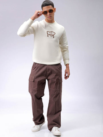 Men's Chalk Regular Fit Back Printed Overhead-Crewneck Sweatshirt